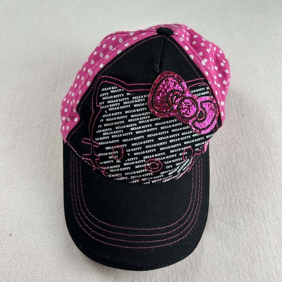 Vintage Hello Kitty Sanrio Polka Dot Baseball Trucker Hat Snapback Youth Girls - Picture 1 of 4
